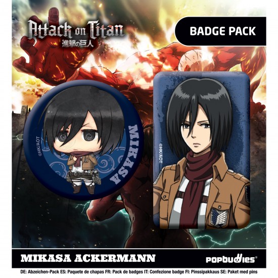 Attack on Titan: Mikasa Ackermann Twin Badge Pack official anime merchandise Attack on Titan: Mikasa Ackermann Twin Badge Pack official anime merchandise