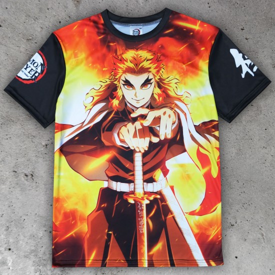 Demon Slayer All Over Printed T-shirt: Kyojuro Rengoku (Unisex) Demon Slayer All Over Printed T-shirt: Kyojuro Rengoku (Unisex)